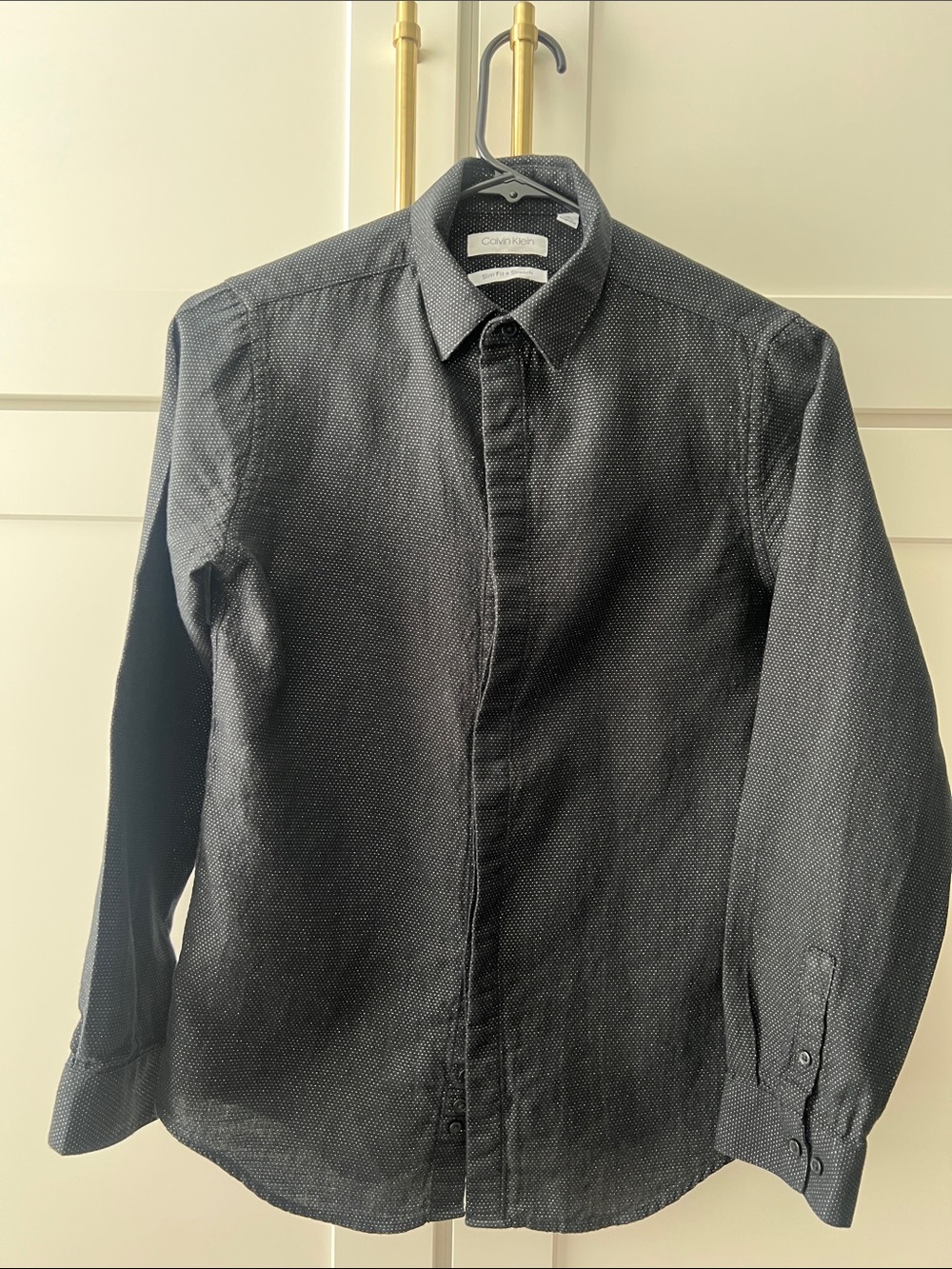 Calvin Klein Boy’s Black and Silver Button-Front Shirt